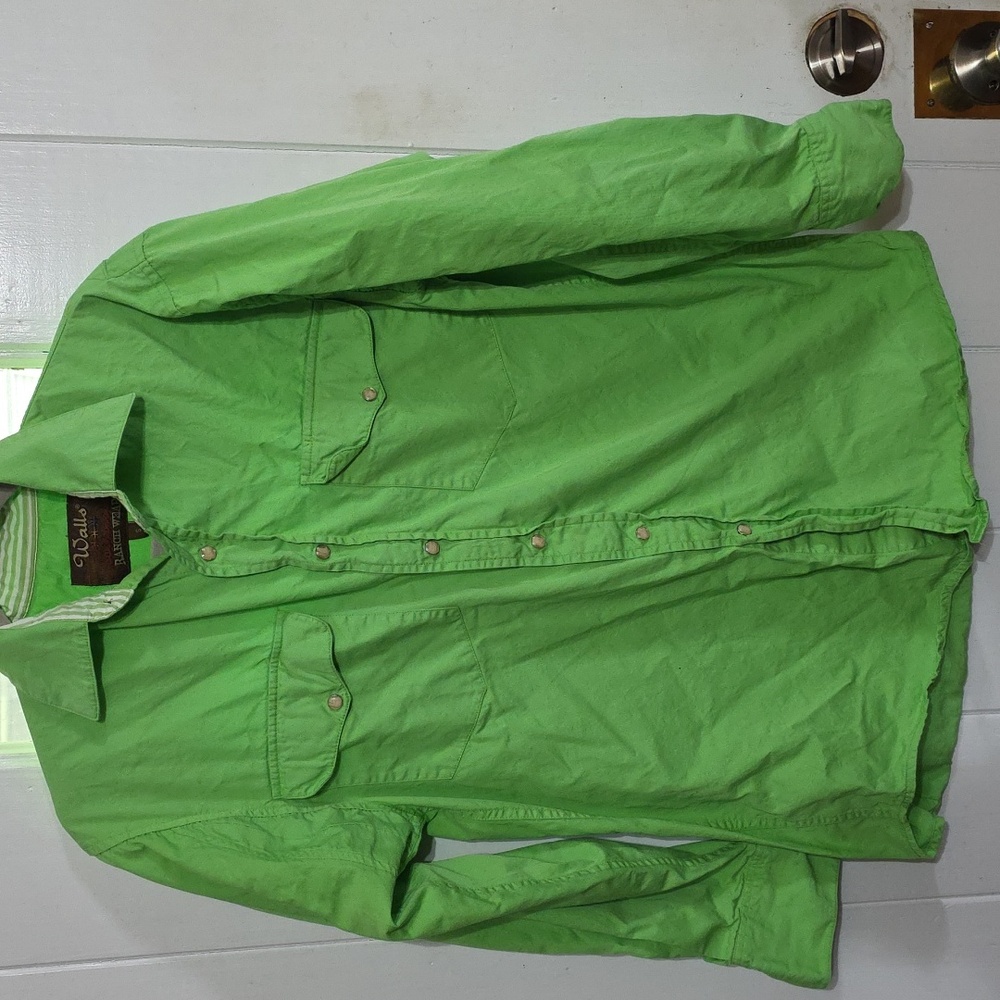 Walls Authentic Ranch Wear Mens Shirt Pearl Snaps Pockets Cotton Cowboy Sz S EUC